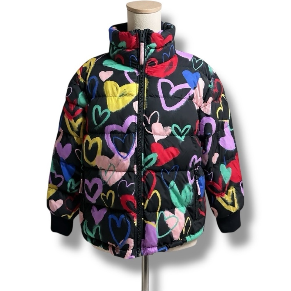 278 Wild Fable | NWOT Women’s Black Heart Print Puffer Jacket (size M) - Picture 2 of 15